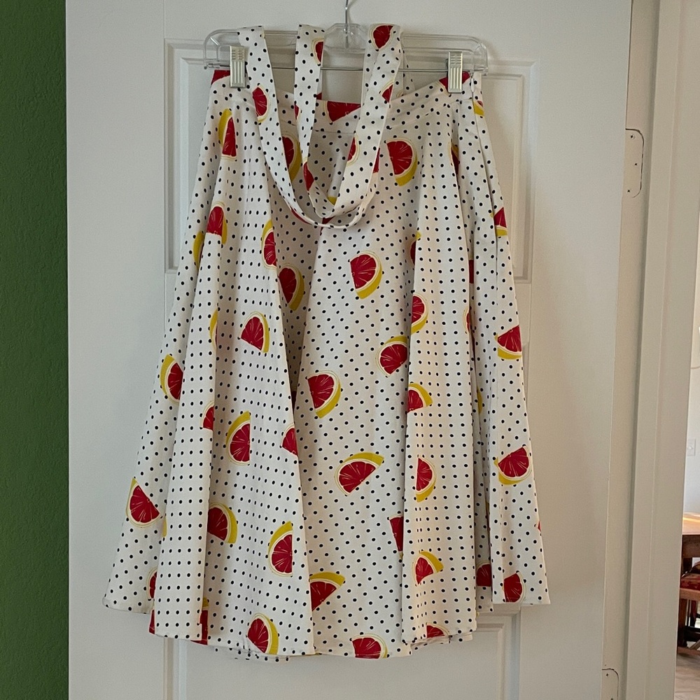 Collectif X Modcloth White Skirt with Black Polka Dots and Fruit Slices